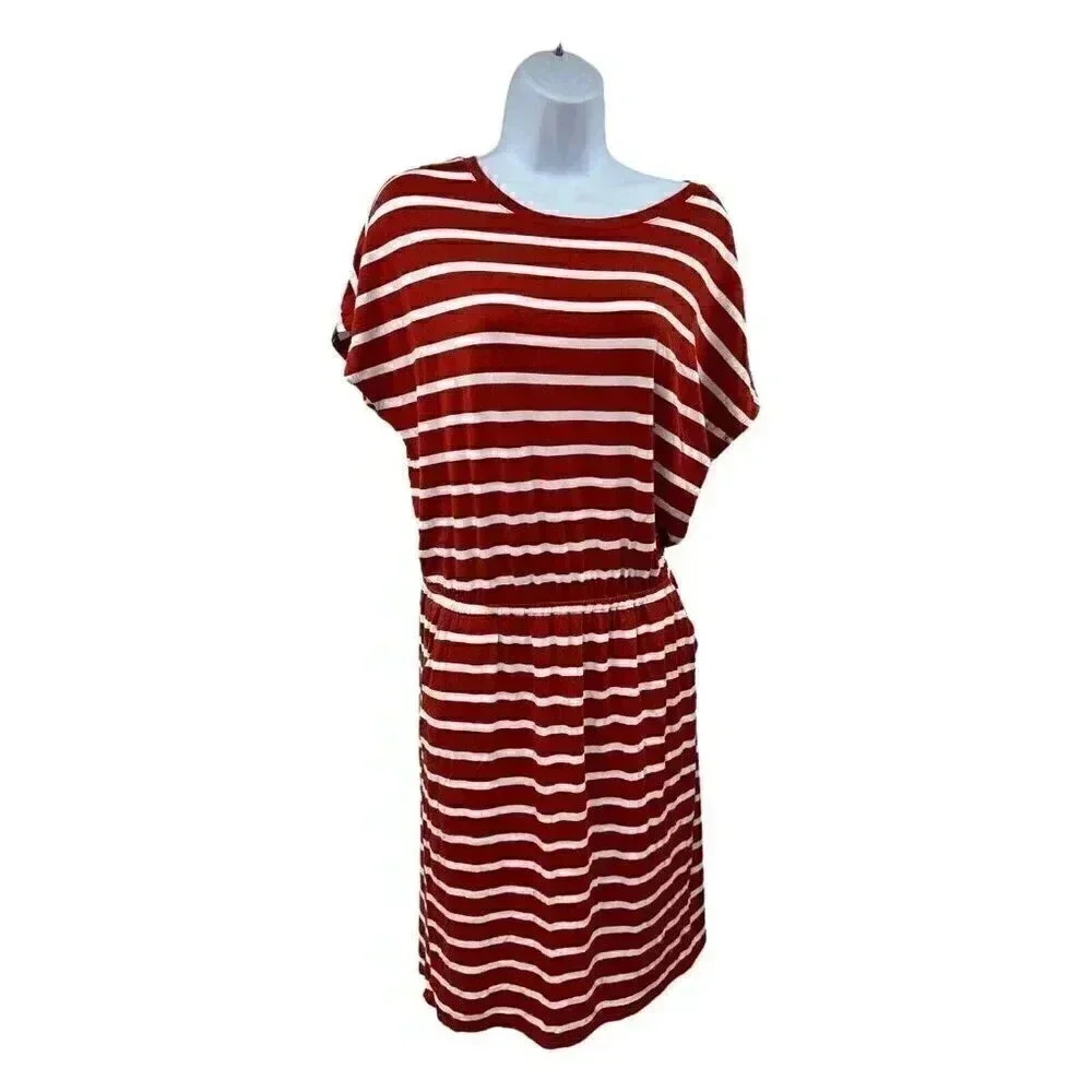 banana republic short sleeve t-shirt dress with red and white stripes size Small